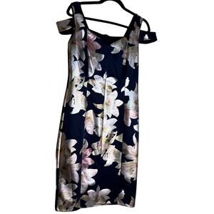 Alexa B Nites Sheath Dress Women 8 Blue Floral Party Event iridescent Flattering